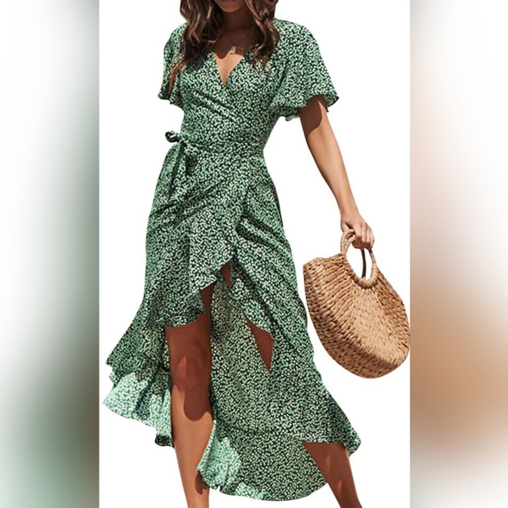 📌💚V Neck Ruffle Floral - Picture 2 of 3